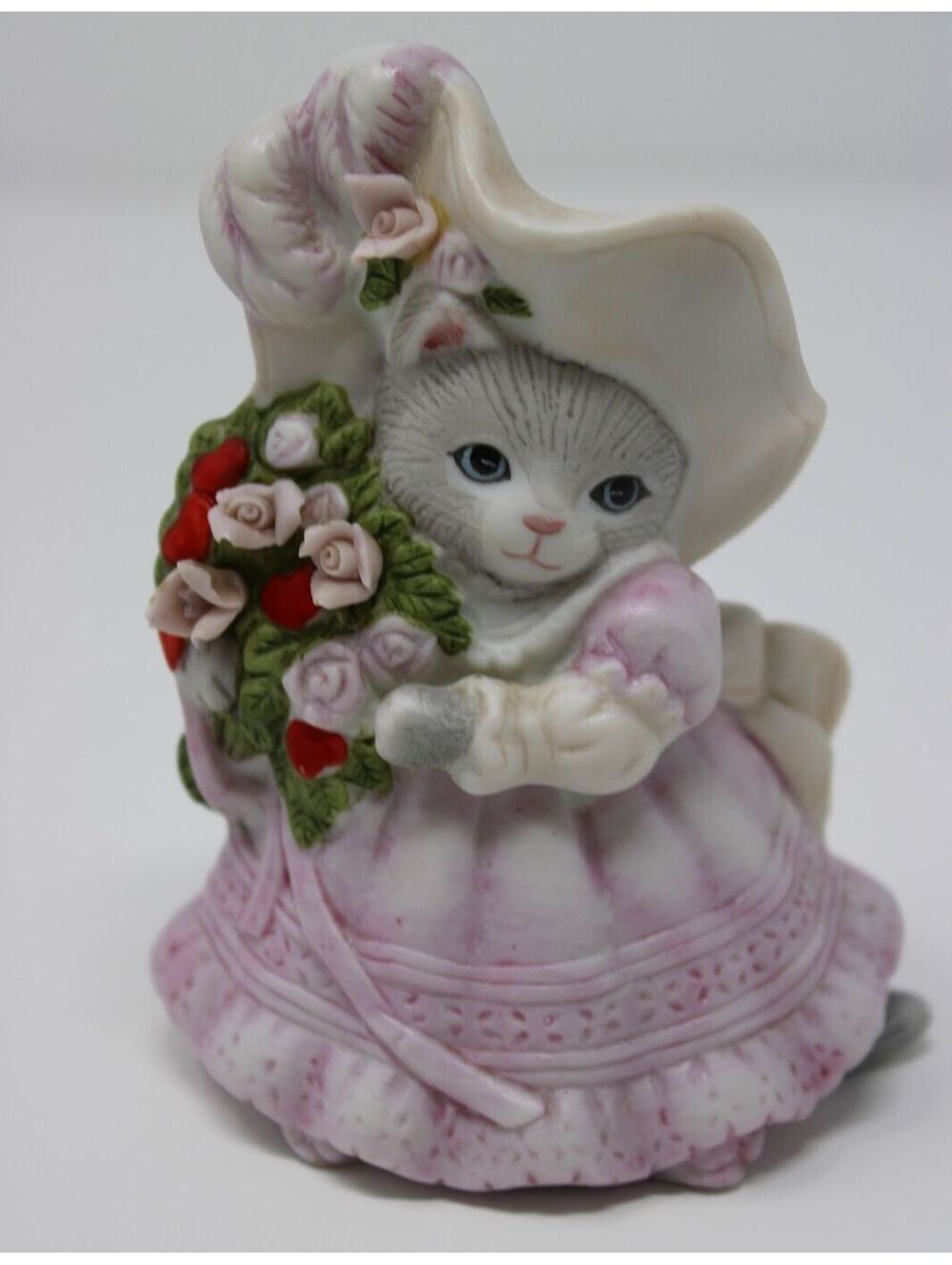 Vintage Schmid Kitty Cucumber Figurine Priscilla 1985 Cat Rose Hat Porcelain